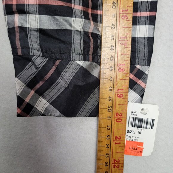 Rafael Womens Plaid Silk Button-Up Shirt Size 10 Black/Gray/Pink Long Sleeve - Picture 8 of 8